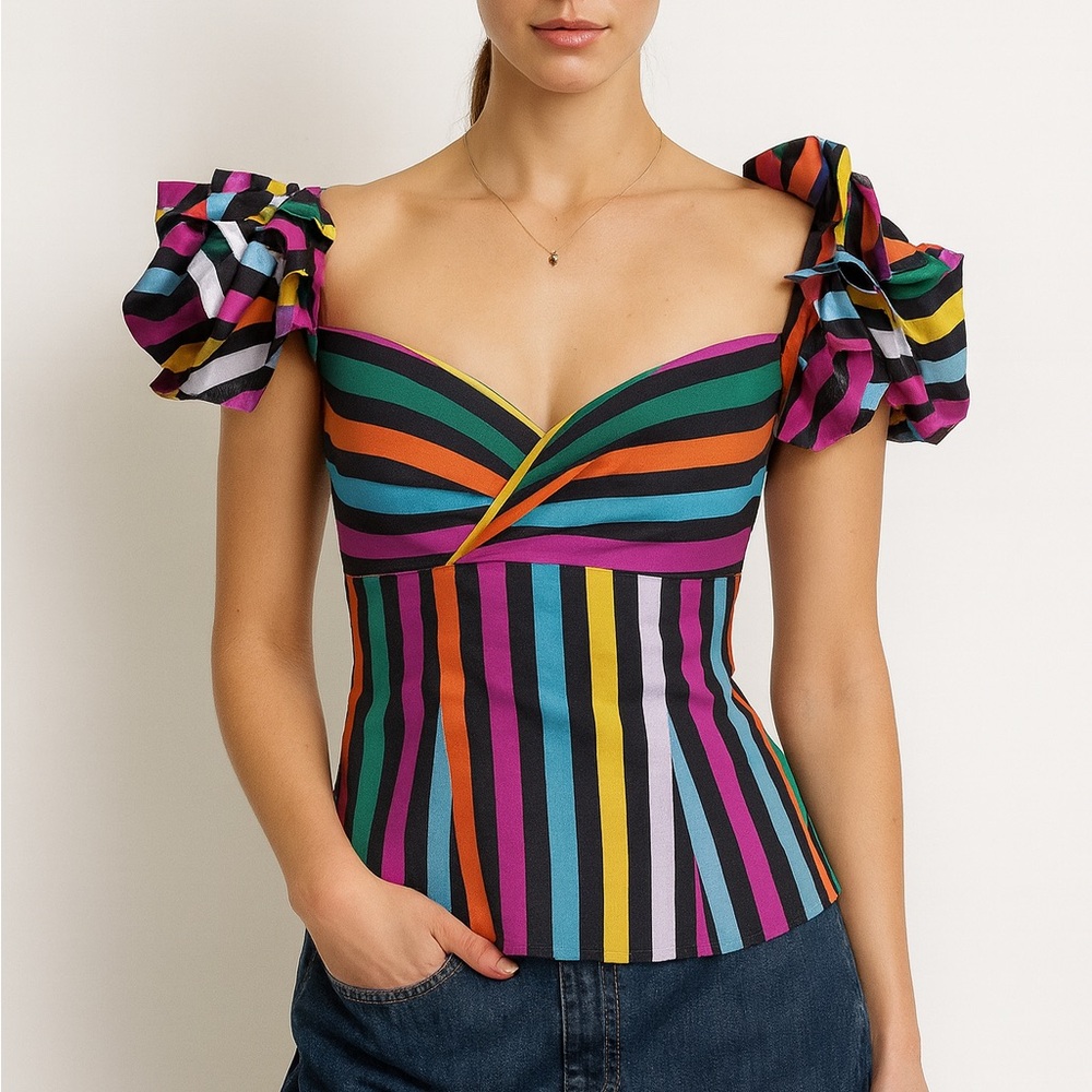 Caroline Constas Color-Block Pattern Square Neck … - image 1